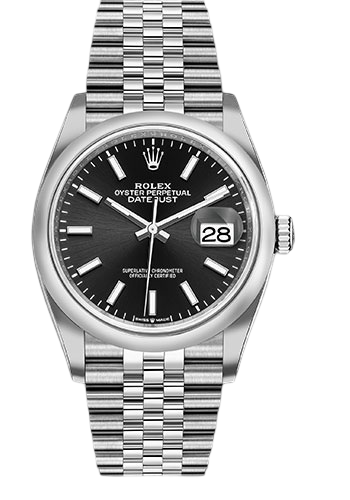 Rolex Steel Datejust 36 Watch - Domed Bezel - Black Index Dial - Jubilee Bracelet