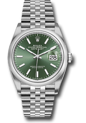 Rolex Oystersteel Datejust 36 Watch - Domed Bezel - Mint Green Index Dial - Jubilee Bracelet