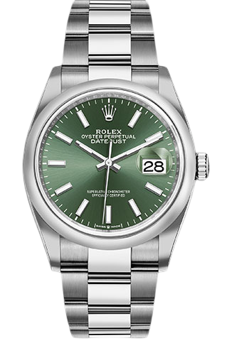 Rolex Oystersteel Datejust 36 Watch - Domed Bezel - Mint Green Index Dial - Oyster Bracelet