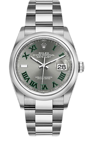Rolex Oystersteel Datejust 36 Watch - Domed Bezel - Slate Roman Dial - Oyster Bracelet