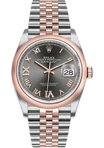 Rolex Steel and Everose Rolesor Datejust 36 Watch - Domed Bezel - Dark Rhodium Roman Dial - Jubilee Bracelet