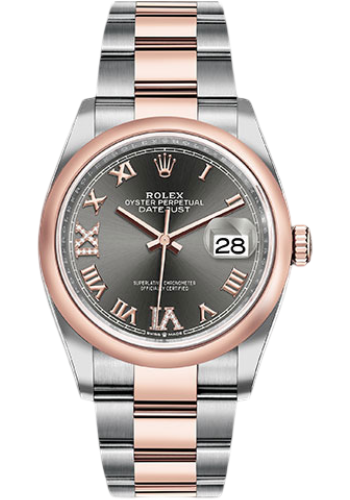 Rolex Steel and Everose Rolesor Datejust 36 Watch - Domed Bezel - Dark Rhodium Roman Dial - Oyster Bracelet