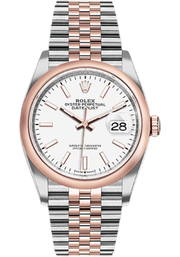 Rolex Steel and Everose Rolesor Datejust 36 Watch - Domed Bezel - White Index Dial - Jubilee Bracelet
