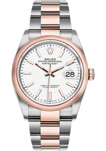 Rolex Steel and Everose Rolesor Datejust 36 Watch - Domed Bezel - White Index Dial - Oyster Bracelet