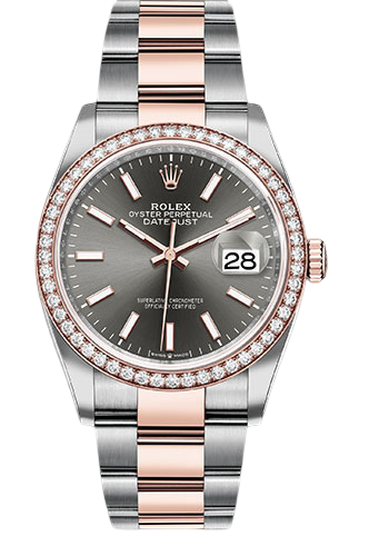 Rolex Steel and Everose Rolesor Datejust 36 Watch - Diamond Bezel - Dark Rhodium Index Dial - Oyster Bracelet