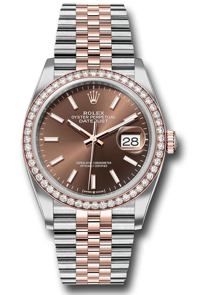 Rolex Everose Rolesor Datejust 36 Watch - Diamond Bezel - Chocolate Index Dial - Jubilee Bracelet