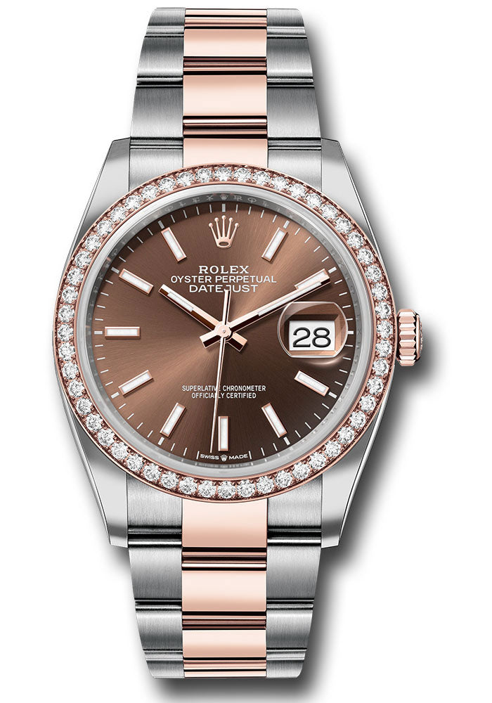 Rolex Everose Rolesor Datejust 36 Watch - Diamond Bezel - Chocolate Index Dial - Oyster Bracelet