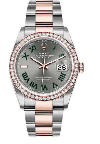 Rolex Everose Rolesor Datejust 36 Watch - Diamond Bezel - Slate Roman Dial - Oyster Bracelet