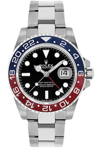 Rolex Steel GMT-Master II 40 Watch - Blue And Red Pepsi Bezel - Black Dial - Oyster Bracelet