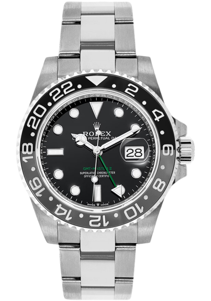 Rolex Oystersteel GMT-Master II Watch - Bidirectional Rotatable Black and Grey Bezel - Black Dial - Oyster Bracelet