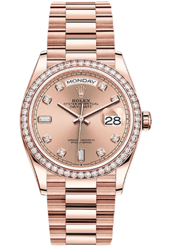 Rolex Everose Gold Day-Date 36 Watch - Diamond Bezel - Rosé Diamond Dial - President Bracelet