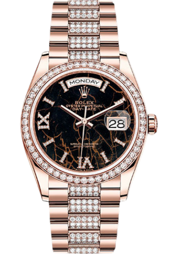 Rolex Everose Gold Day-Date 36 Watch - Diamond Bezel - Eisenkiesel Diamond Index Roman 9 Dial - Diamond President Bracelet