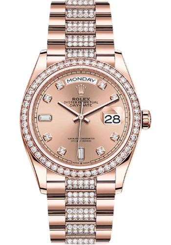 Rolex Everose Gold Day-Date 36 Watch - Diamond Bezel - Rosé Diamond Dial - Diamond President Bracelet
