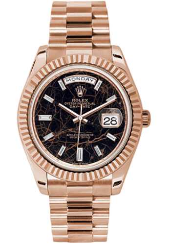 Rolex Everose Gold Day-Date 40 Watch - Fluted Bezel - Eisenkiesel Diamond Dial - President Bracelet