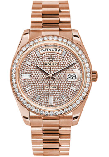 Rolex Everose Gold Day-Date 40 Watch - Everose Gold Bezel - Diamond Paved Dial - President Bracelet