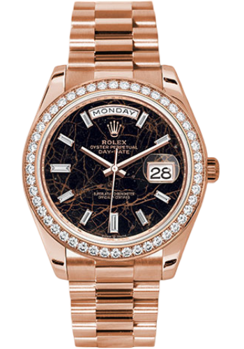 Rolex Everose Gold Day-Date 40 Watch - Diamond Bezel - Eisenkiesel Diamond Dial - President Bracelet