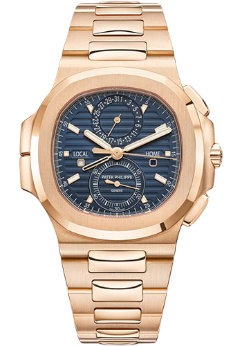 Patek Philippe Nautilus Self-Winding Travel Time Chronograph - 40.5 mm Rose Gold Case - Blue Dial - Rose Gold Bracelet