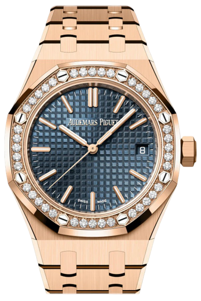 Audemars Piguet Royal Oak Rose Gold Diamond Bezel Blue Dial Watch 15551OR.ZZ.1356OR.05