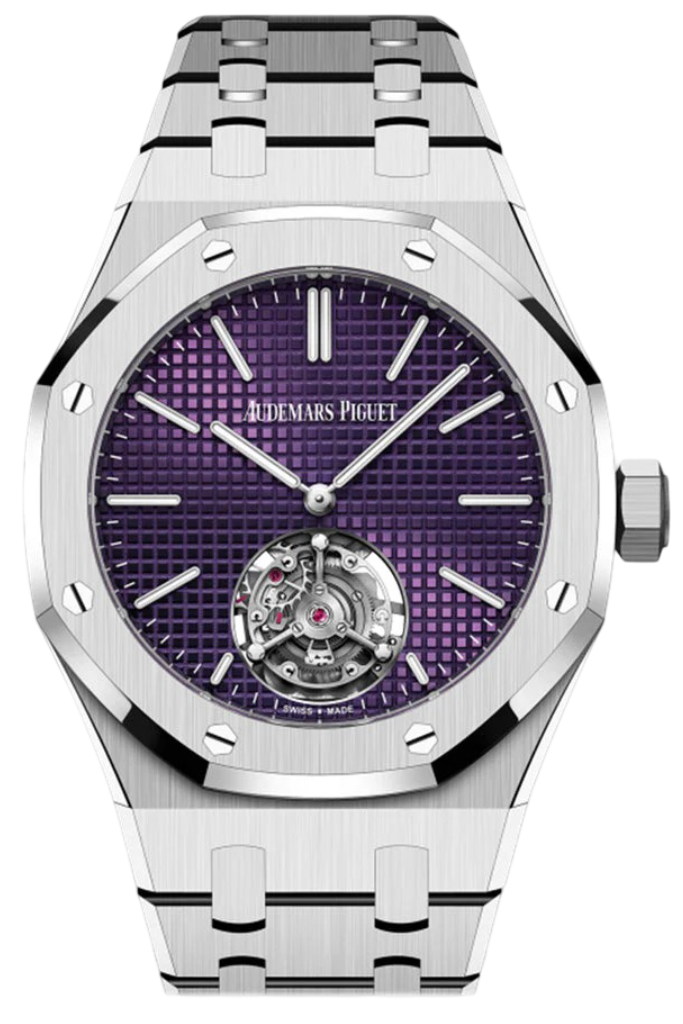 Audemars Piguet Royal Oak Plum Dial Flying Tourbillion Extra-Thin (RD#3) Stainless Steel Watch 26660ST.OO.1356ST.02