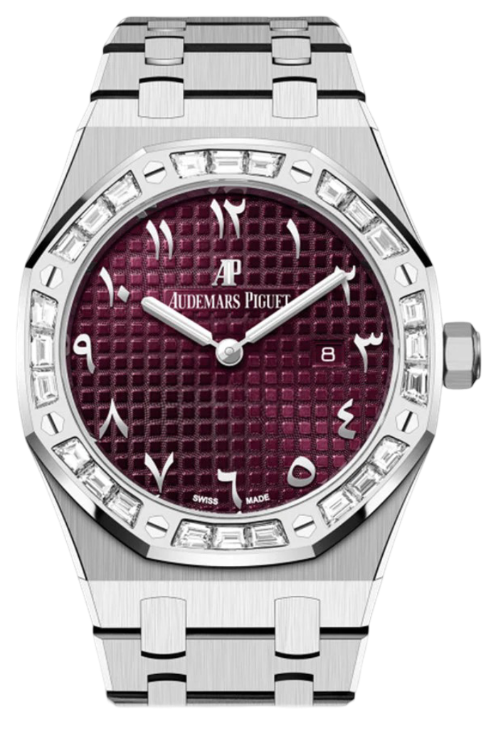 Audemars Piguet Royal Oak Purple Dial White Gold Diamond Baguette Bezel 67656BC.ZZ.1261BC.01