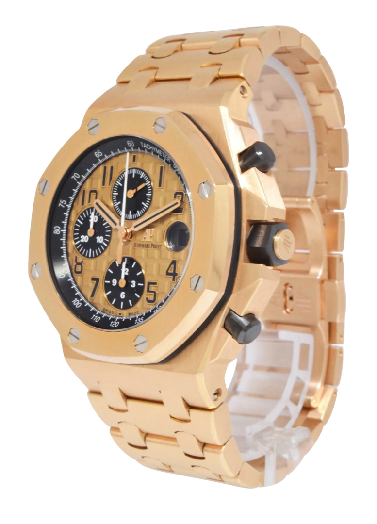 Audemars Piguet Royal Oak Offshore Brick 18k Rose Gold 42mm Watch Yellow Dial 26470OR