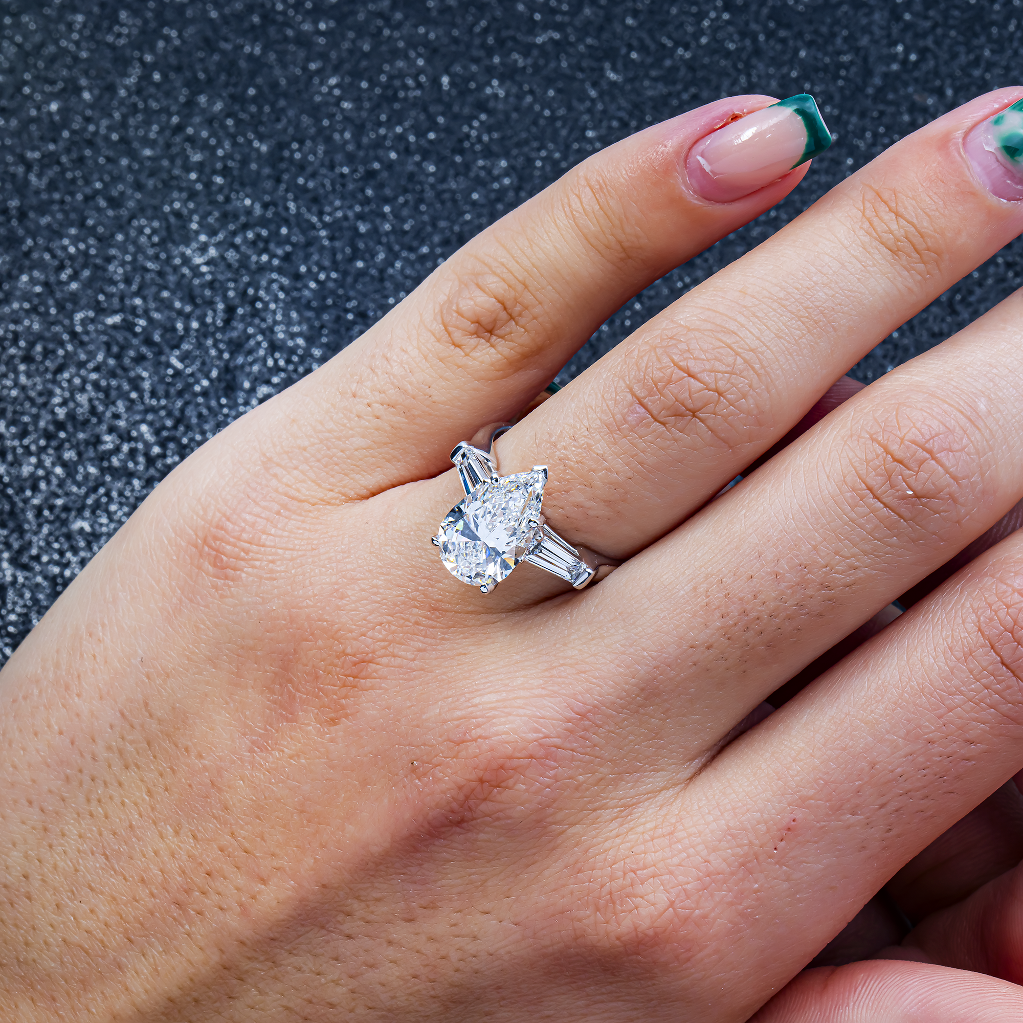 PLATINUM PEAR SHAPE LAB DIAMOND ENGAGEMENT RING 3.48 CTW