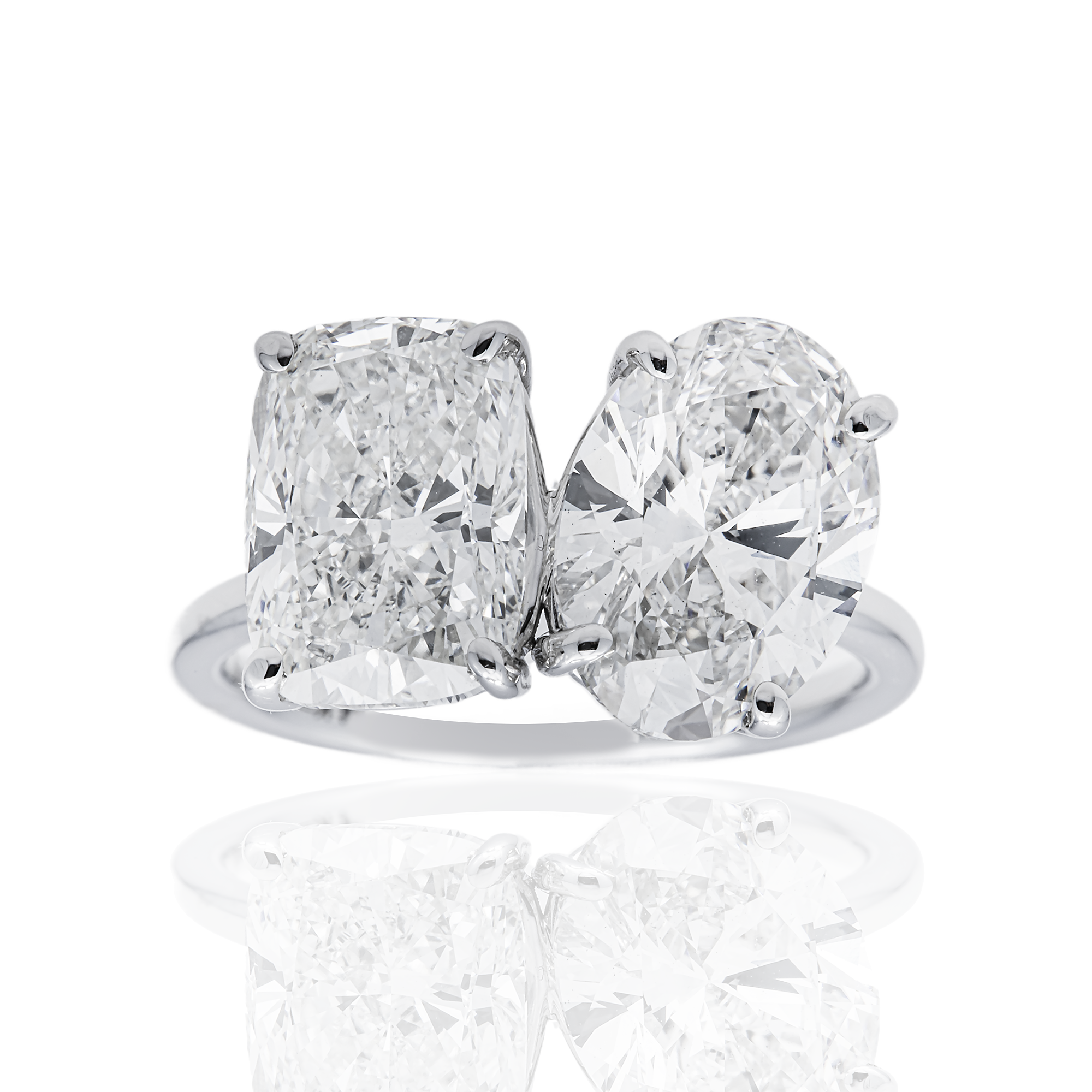14K GOLD TOI ET MOI RADIANT AND OVAL LAB DIAMOND ENGAGEMENT RING 6.06 CTW