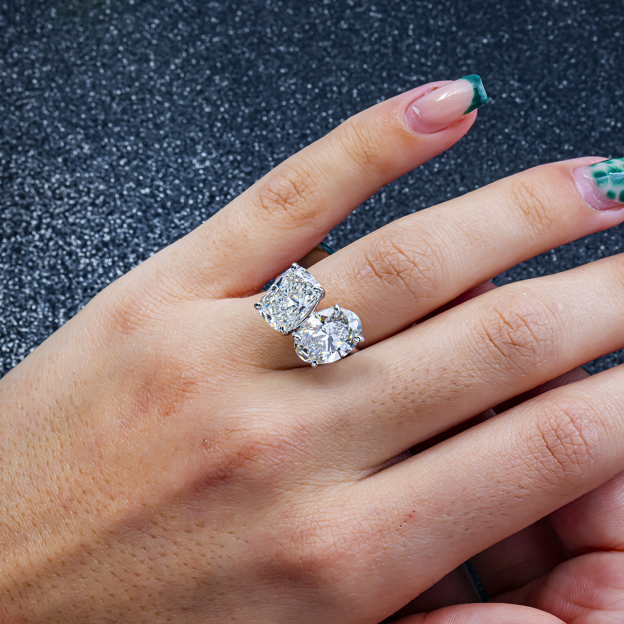 14K GOLD TOI ET MOI RADIANT AND OVAL LAB DIAMOND ENGAGEMENT RING 6.06 CTW