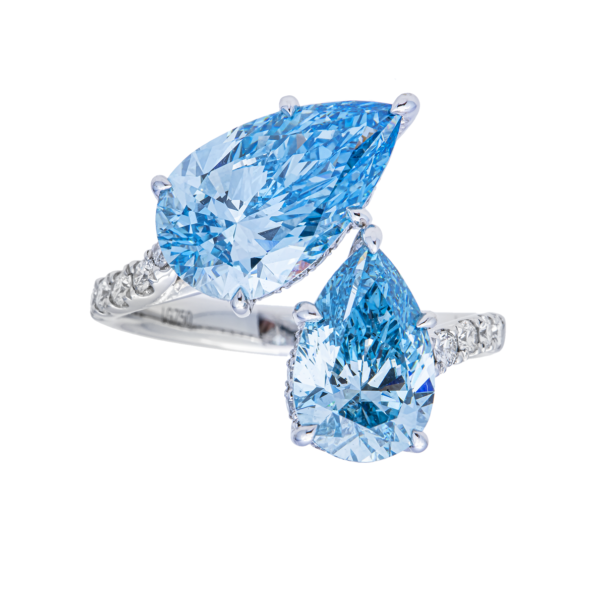 14K GOLD TOI ET MOI LAB DIAMOND PEAR SHAPE BLUE DIAMOND ENGAGEMENT RING 5.54 CTW