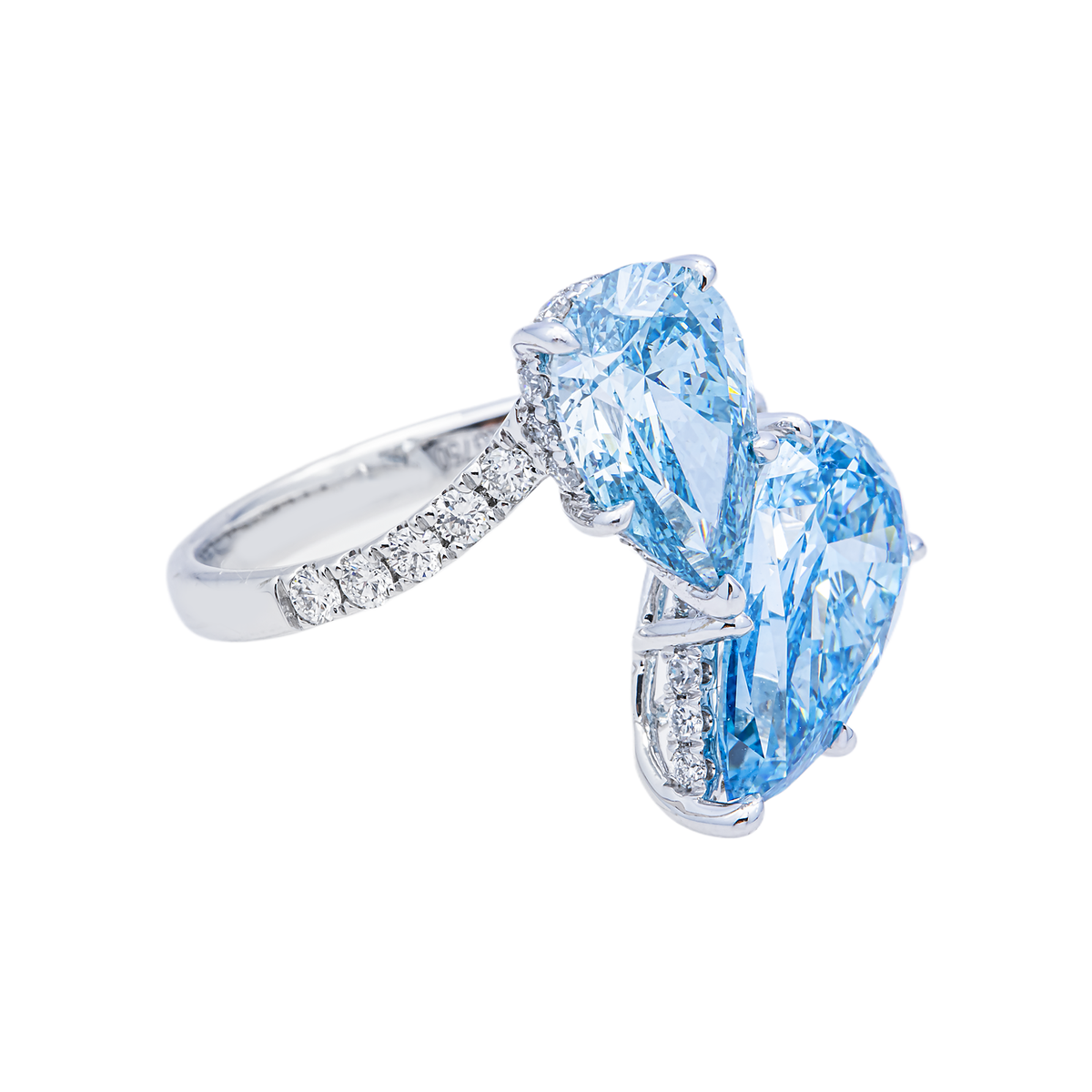 14K GOLD TOI ET MOI LAB DIAMOND PEAR SHAPE BLUE DIAMOND ENGAGEMENT RING 5.54 CTW