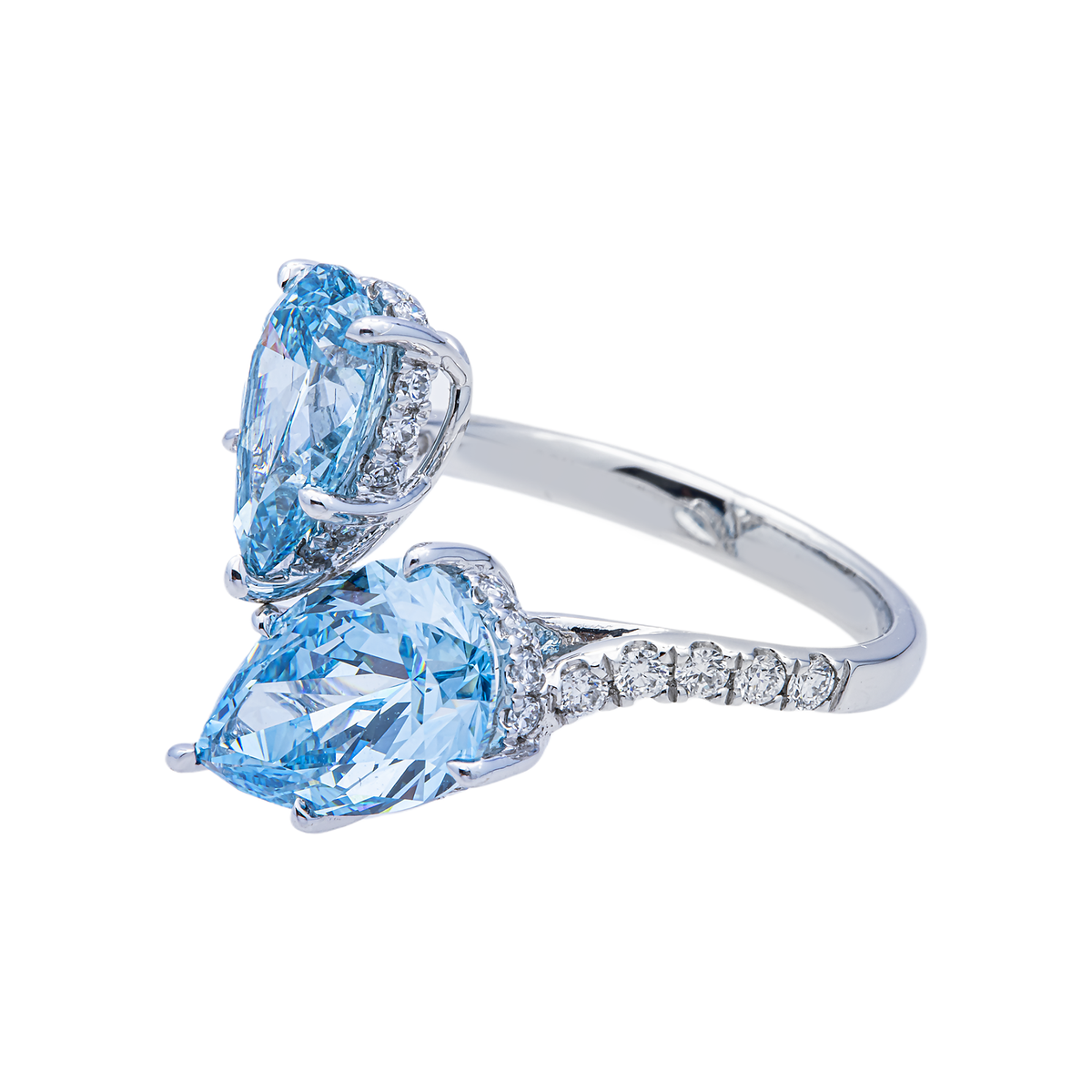 14K GOLD TOI ET MOI LAB DIAMOND PEAR SHAPE BLUE DIAMOND ENGAGEMENT RING 5.54 CTW