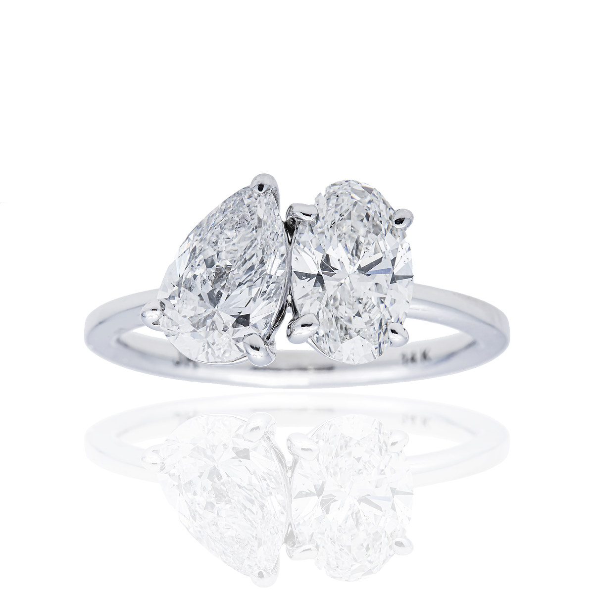 14K GOLD TOI ET MOI PEAR AND OVAL LAB DIAMOND ENGAGEMENT RING 6.14 CTW