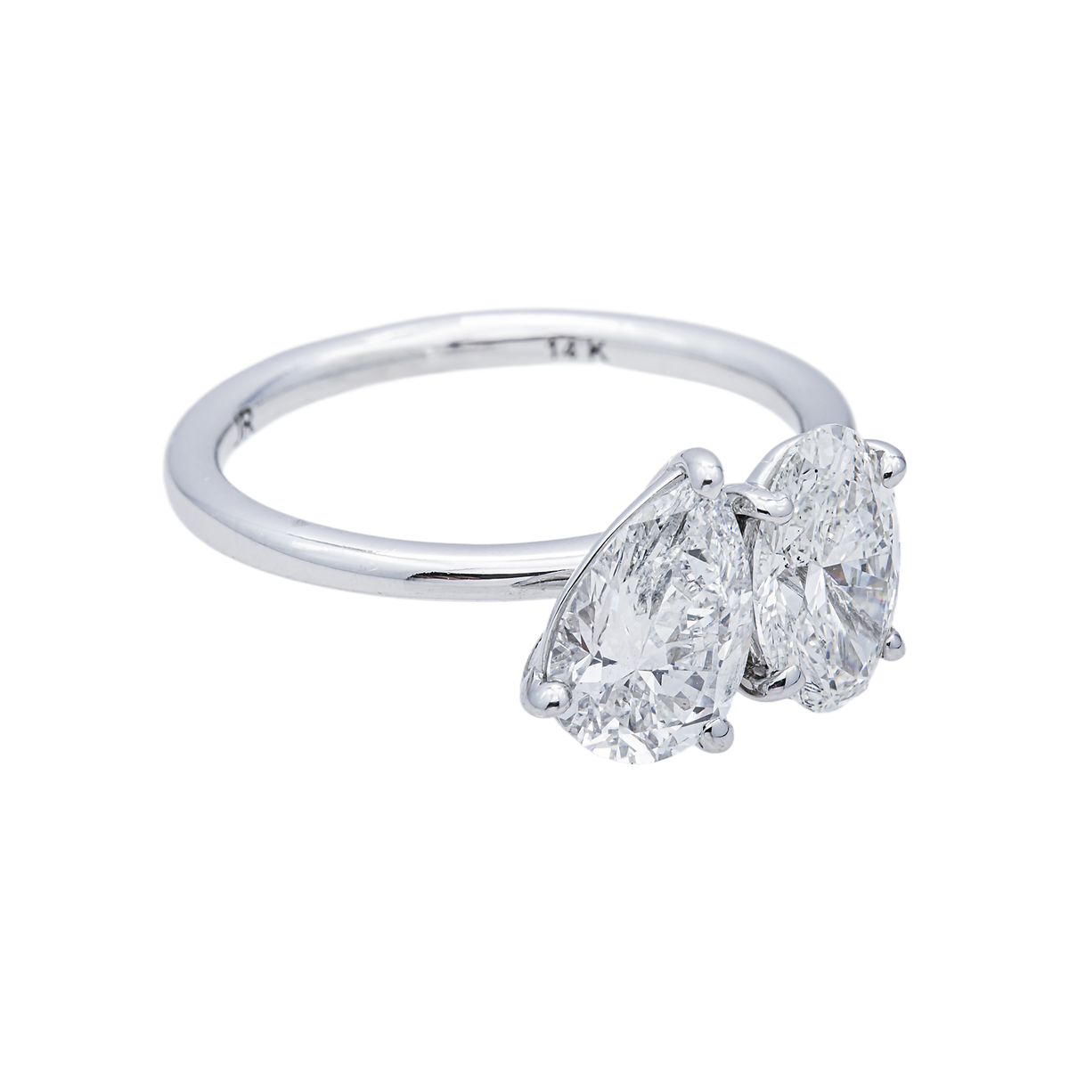 14K GOLD TOI ET MOI PEAR AND OVAL LAB DIAMOND ENGAGEMENT RING 6.14 CTW