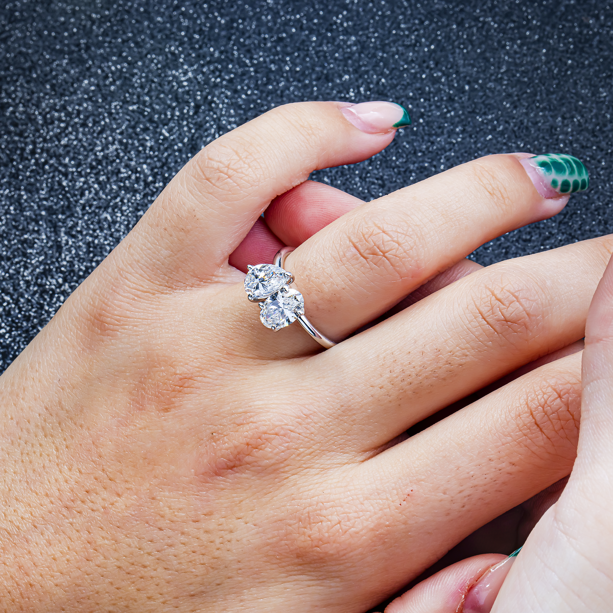14K GOLD TOI ET MOI PEAR AND OVAL LAB DIAMOND ENGAGEMENT RING 6.14 CTW