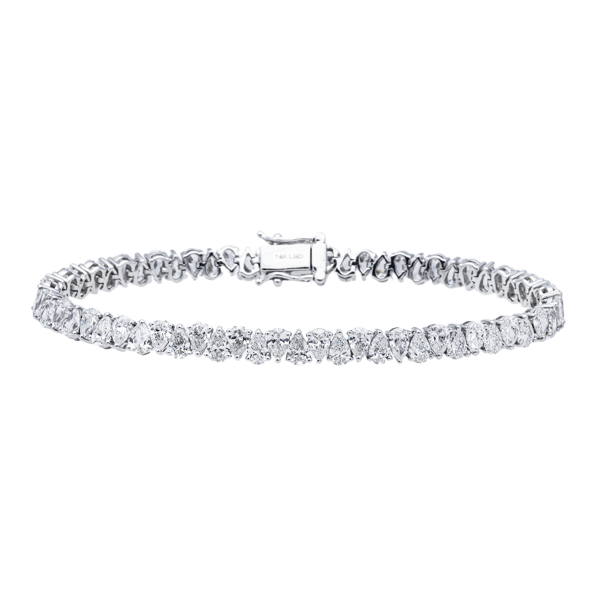14K GOLD PEAR LAB DIAMOND TENNIS BRACELET 13.40 CTW