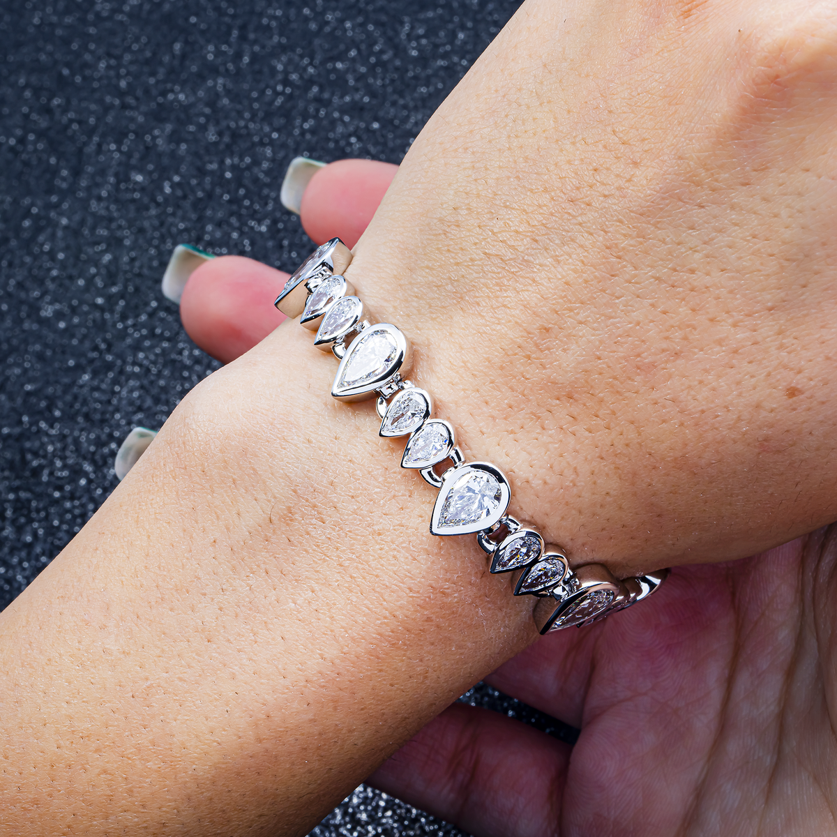 14K GOLD PEAR LAB DIAMOND TENNIS BRACELET 17.12 CTW