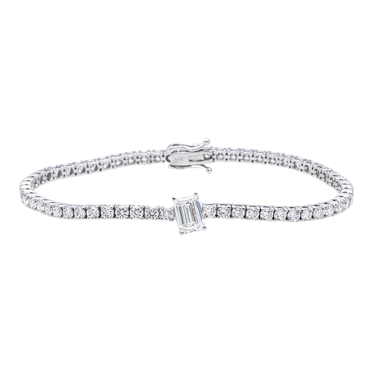 14K GOLD ROUND AND EMERALD LAB DIAMOND TENNIS BRACELET 9.80 CTW