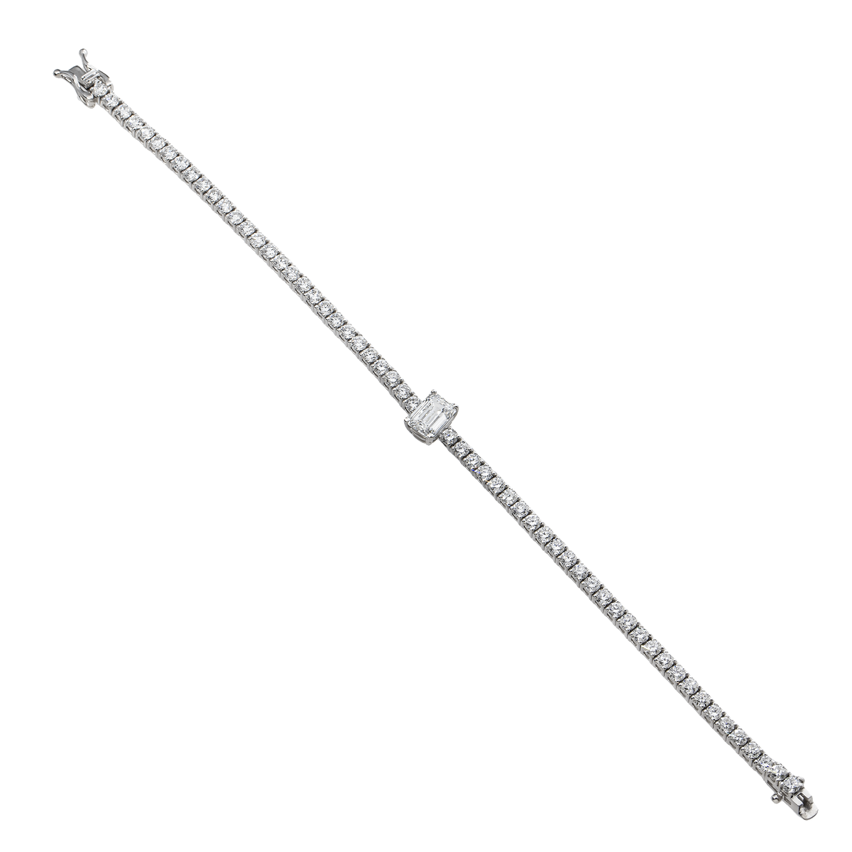 14K GOLD ROUND AND EMERALD LAB DIAMOND TENNIS BRACELET 9.80 CTW