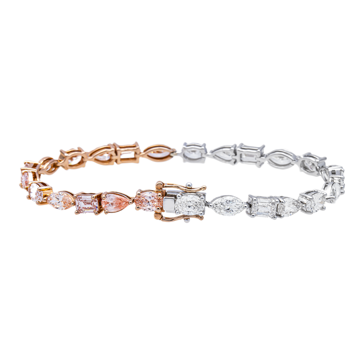 14K GOLD TWO-TONE MULTI-SHAPE LAB DIAMOND TENNIS BRACELET 11.10 CTW