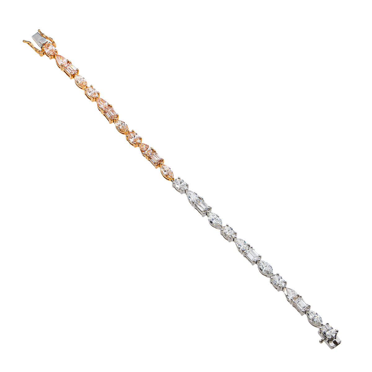 14K GOLD TWO-TONE MULTI-SHAPE LAB DIAMOND TENNIS BRACELET 11.10 CTW