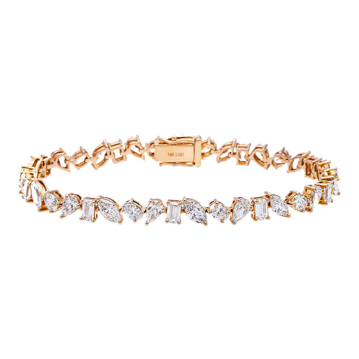 14K GOLD MULTI-SHAPE LAB DIAMOND TENNIS BRACELET 13.50 CTW