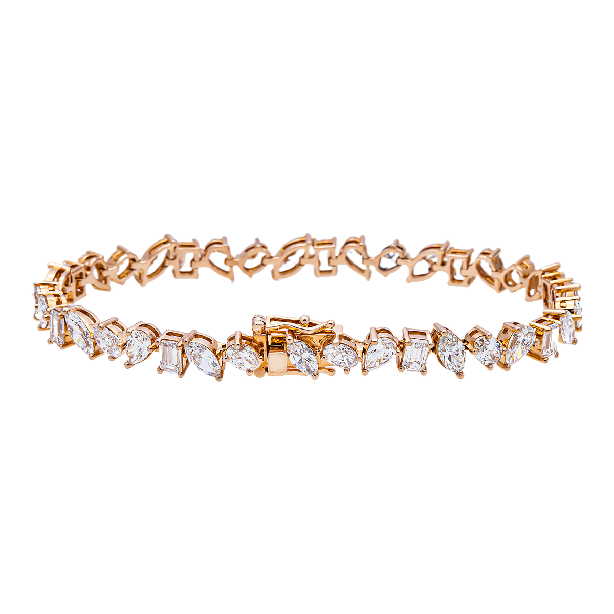 14K GOLD MULTI-SHAPE LAB DIAMOND TENNIS BRACELET 13.50 CTW