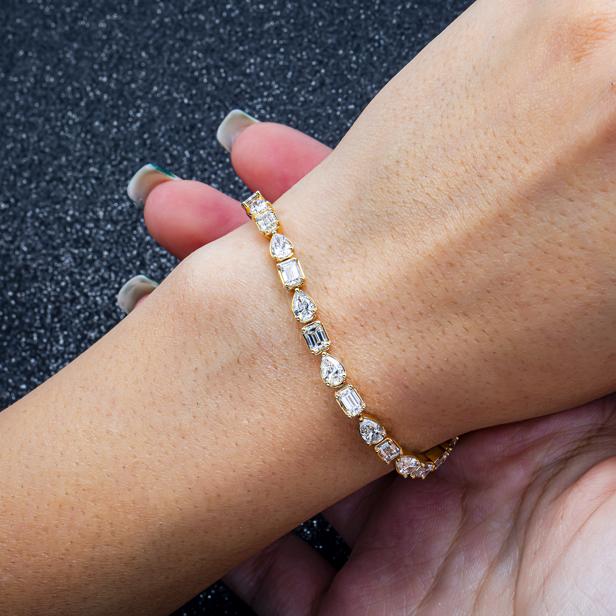 14K GOLD MULTI-SHAPE LAB DIAMOND TENNIS BRACELET 7.04 CTW
