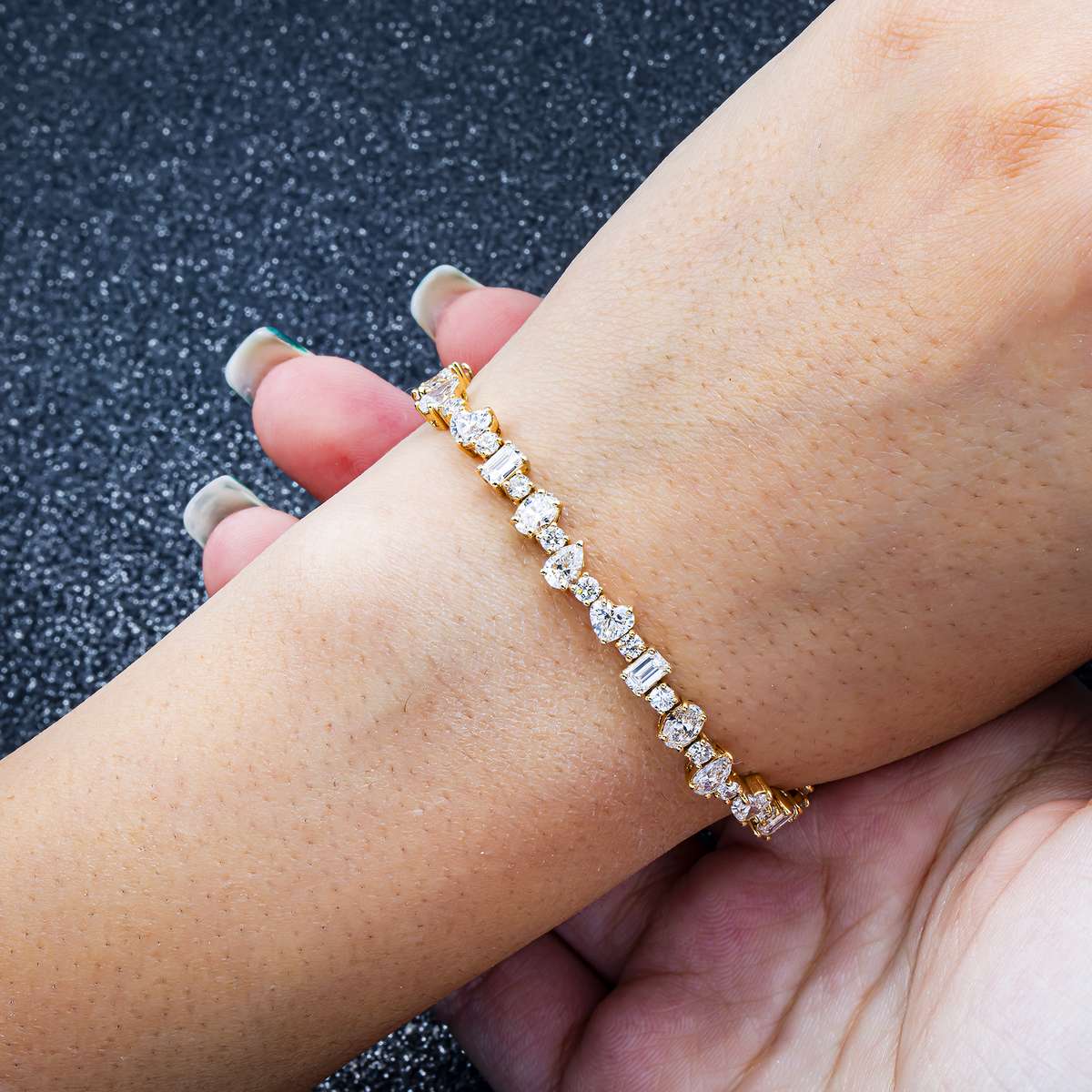 14K GOLD MULTI-SHAPE LAB DIAMOND TENNIS BRACELET 8.45CTW