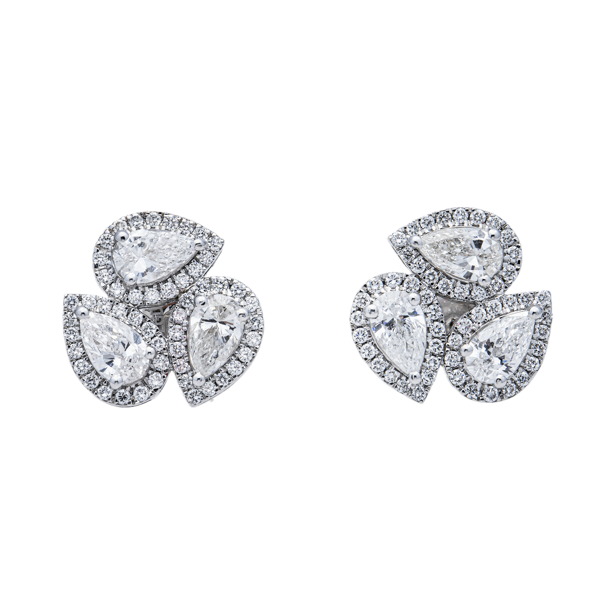 14K GOLD PEAR SHAPED PAVE HALO LAB DIAMOND CLUSTER EARRINGS 2.20 CTW