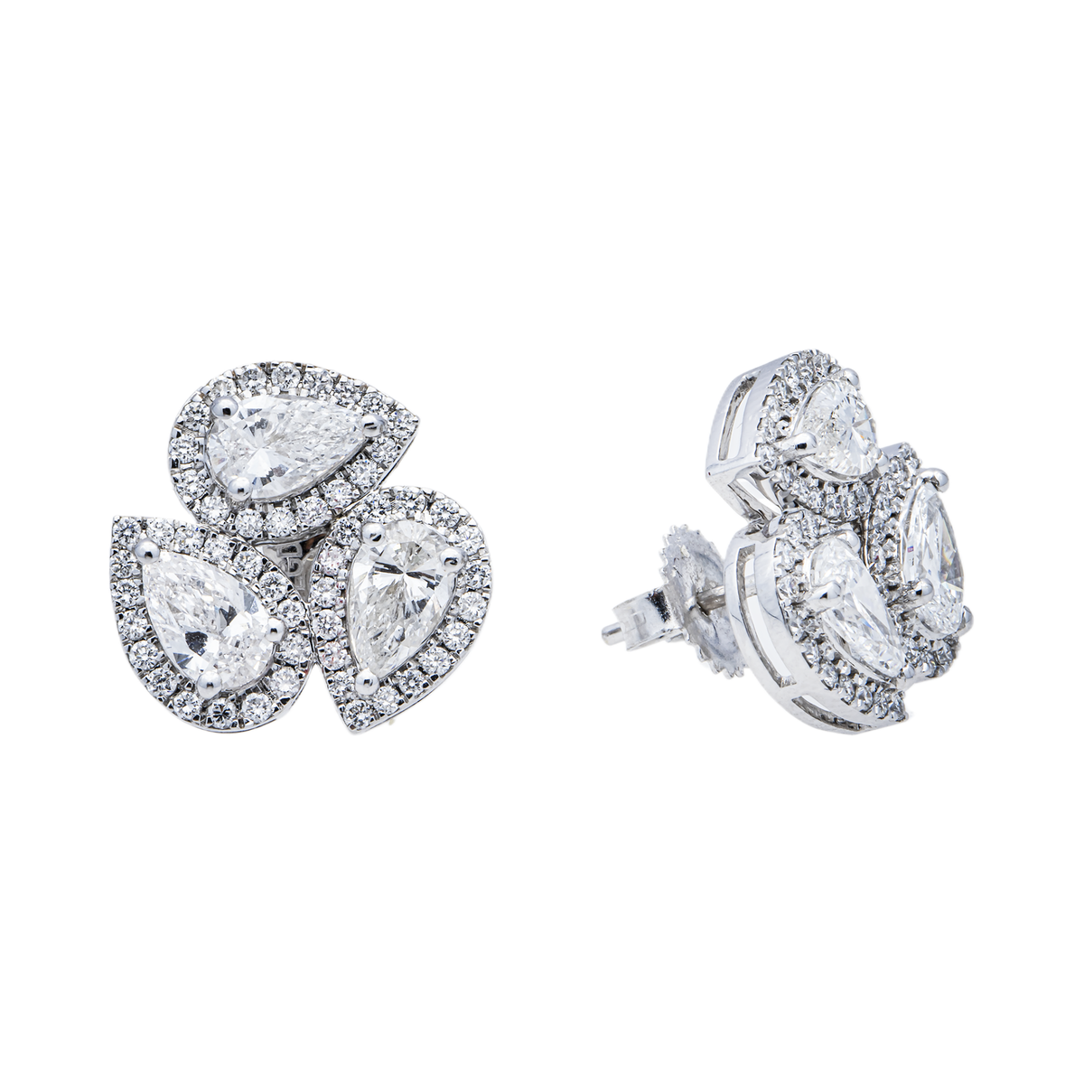 14K GOLD PEAR SHAPED PAVE HALO LAB DIAMOND CLUSTER EARRINGS 2.20 CTW
