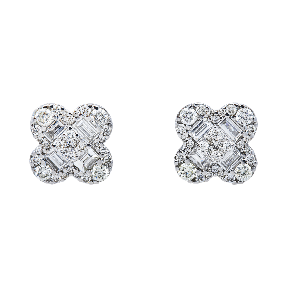 14K GOLD BAGUETTE AND ROUND LAB GROWN DIAMOND CLOVER EARRINGS 1.41 CTW