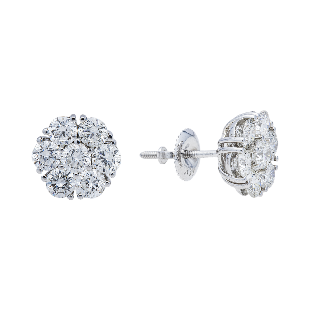 14K GOLD ROUND LAB GROWN DIAMOND CLUSTER EARRINGS 2.20 CTW