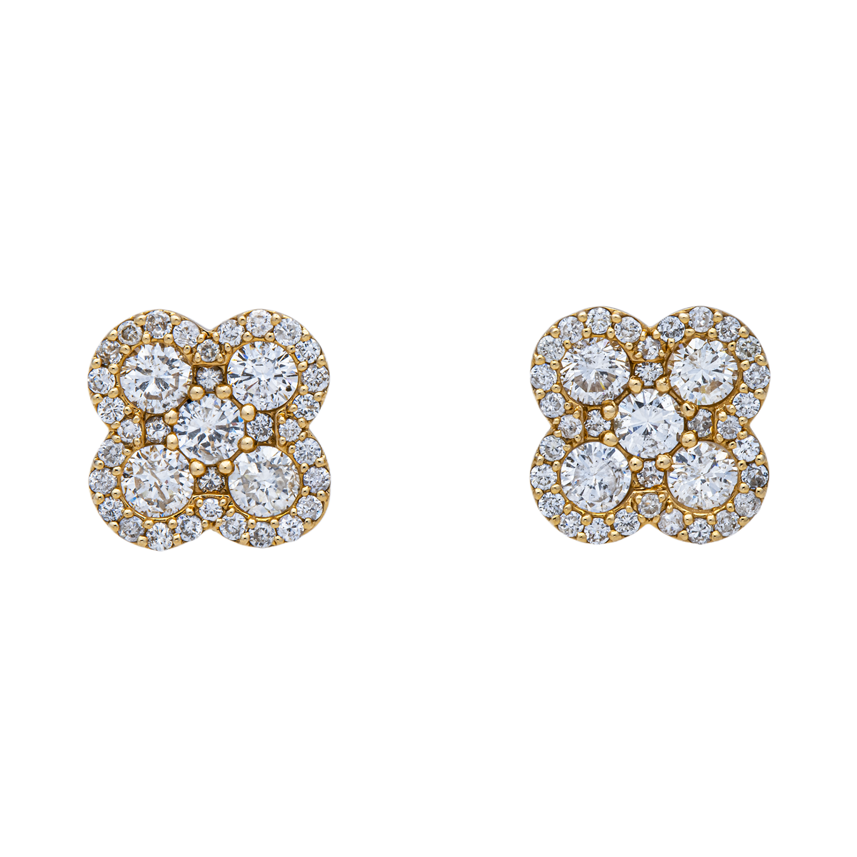 14K GOLD ROUND LAB GROWN DIAMOND CLOVER EARRINGS 1.71 CTW