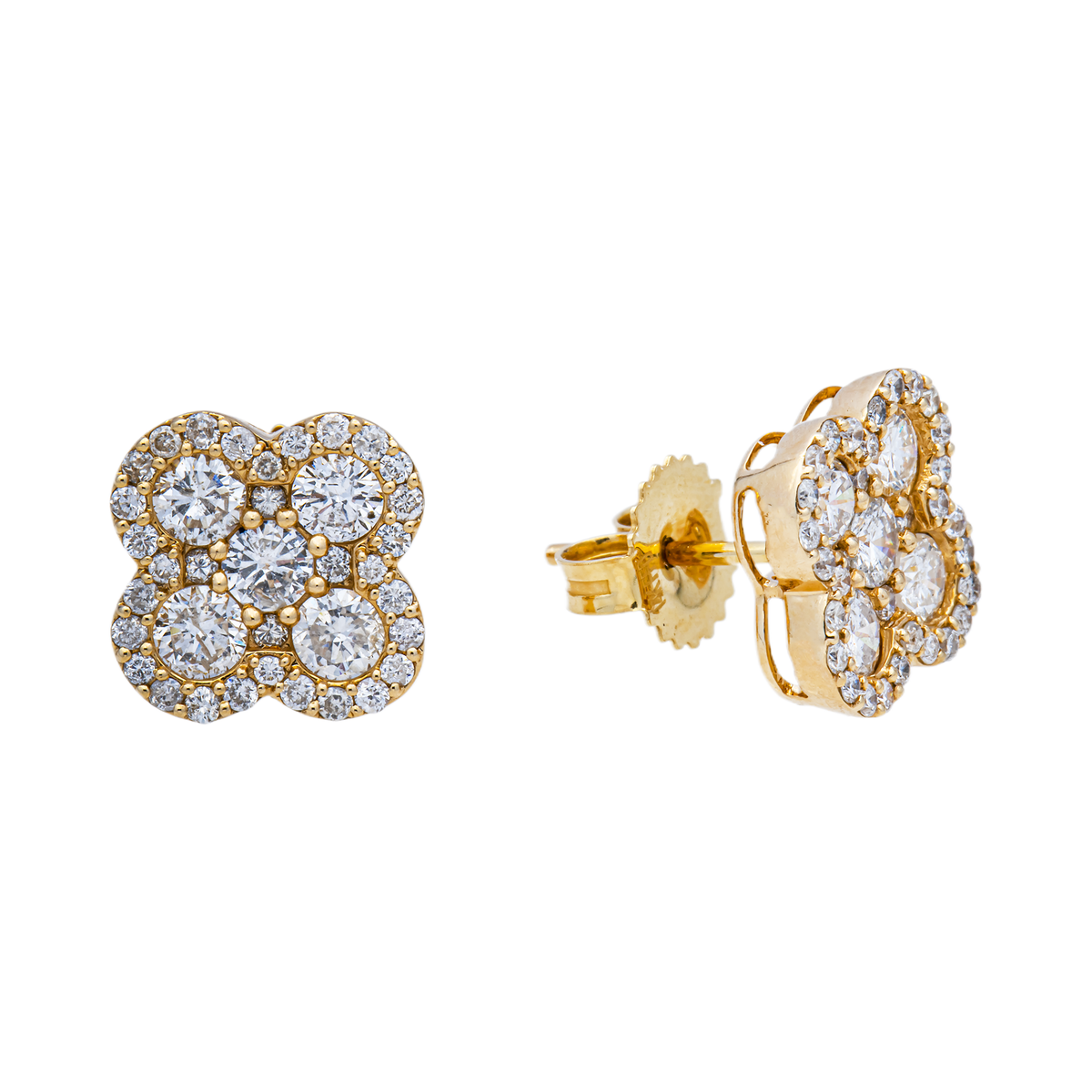 14K GOLD ROUND LAB GROWN DIAMOND CLOVER EARRINGS 1.71 CTW